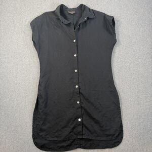 Apropos Women's Small Button Front Tunic Top Blouse Black Linen Side Slits